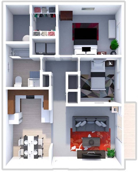 Floor plan for 2 beds, 1 bath, 784 sqft